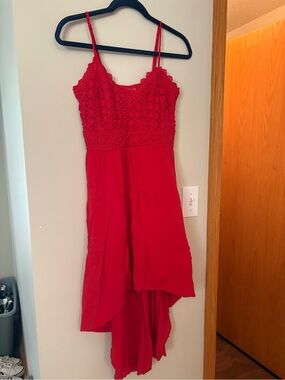 Women’s Red Crochet Bodice Hi-Low Dress